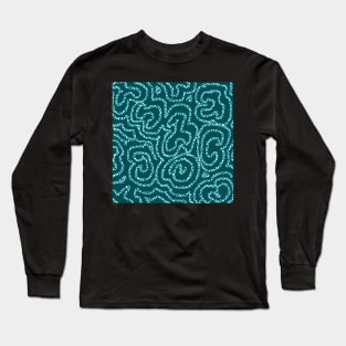 Textured Aqua Doodle on Teal Abstract Long Sleeve T-Shirt